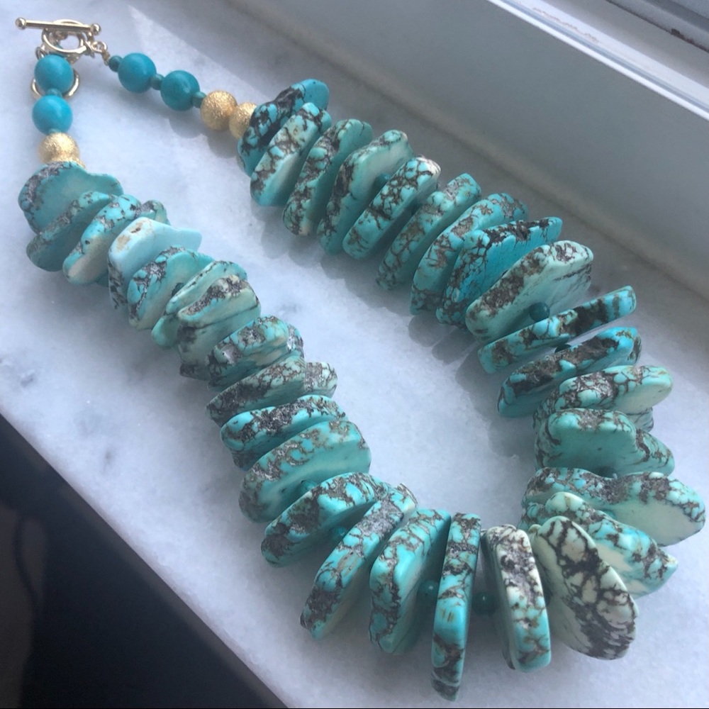 Turquoise Slice Statement Necklace (Artisan) - image 4